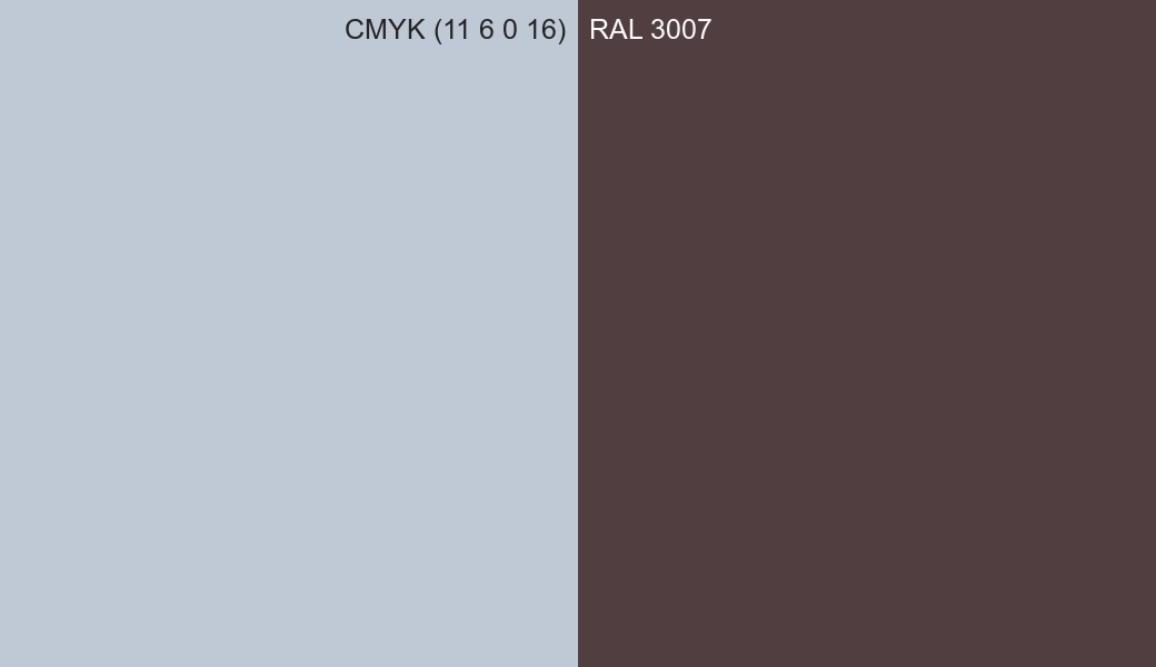 CMYK Color CMYK (11 6 0 16) vs RAL 3007 side by side comparison CMYK Color CMYK (11 6 0 16) vs RAL 3007 side by side comparison
