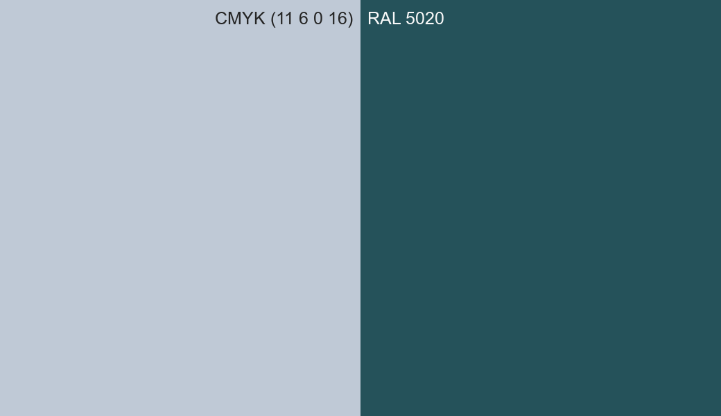 CMYK Color CMYK (11 6 0 16) vs RAL 5020 side by side comparison CMYK Color CMYK (11 6 0 16) vs RAL 5020 side by side comparison