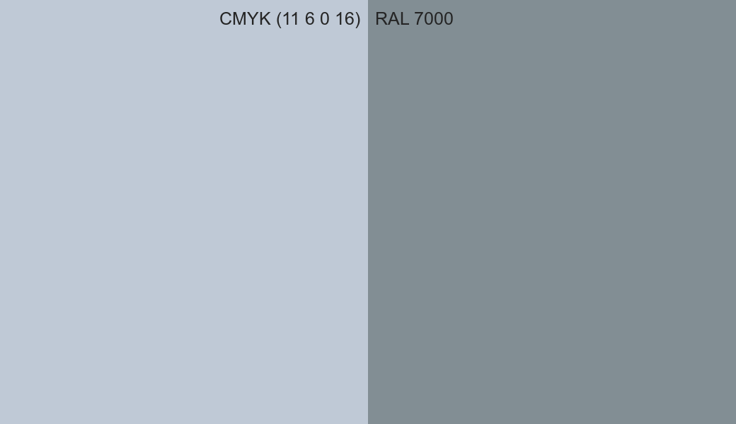 CMYK Color CMYK (11 6 0 16) vs RAL 7000 side by side comparison CMYK Color CMYK (11 6 0 16) vs RAL 7000 side by side comparison