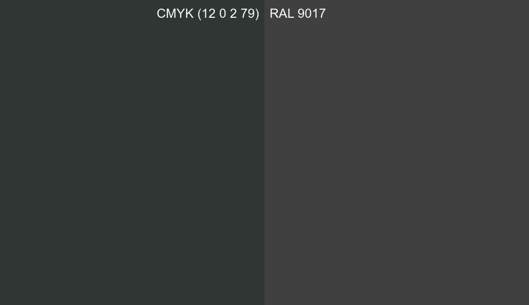 CMYK Color CMYK (12 0 2 79) vs RAL 9017 side by side comparison CMYK Color CMYK (12 0 2 79) vs RAL 9017 side by side comparison