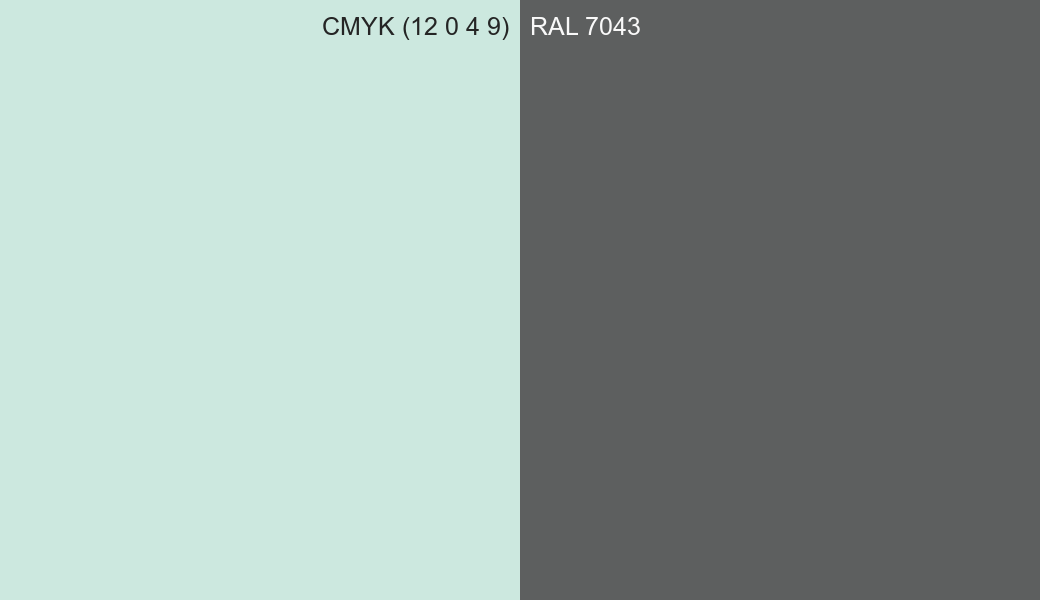 CMYK Color CMYK (12 0 4 9) vs RAL 7043 side by side comparison CMYK Color CMYK (12 0 4 9) vs RAL 7043 side by side comparison