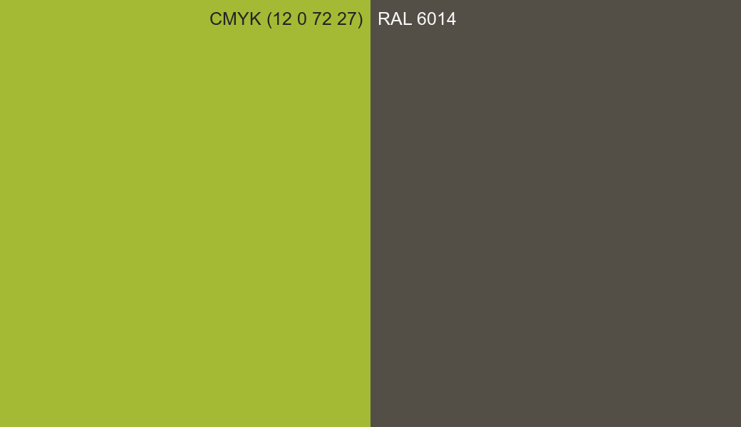 CMYK Color CMYK (12 0 72 27) vs RAL 6014 side by side comparison CMYK Color CMYK (12 0 72 27) vs RAL 6014 side by side comparison
