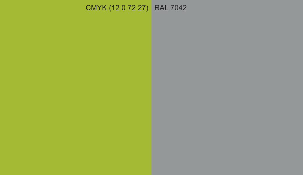 CMYK Color CMYK (12 0 72 27) vs RAL 7042 side by side comparison CMYK Color CMYK (12 0 72 27) vs RAL 7042 side by side comparison