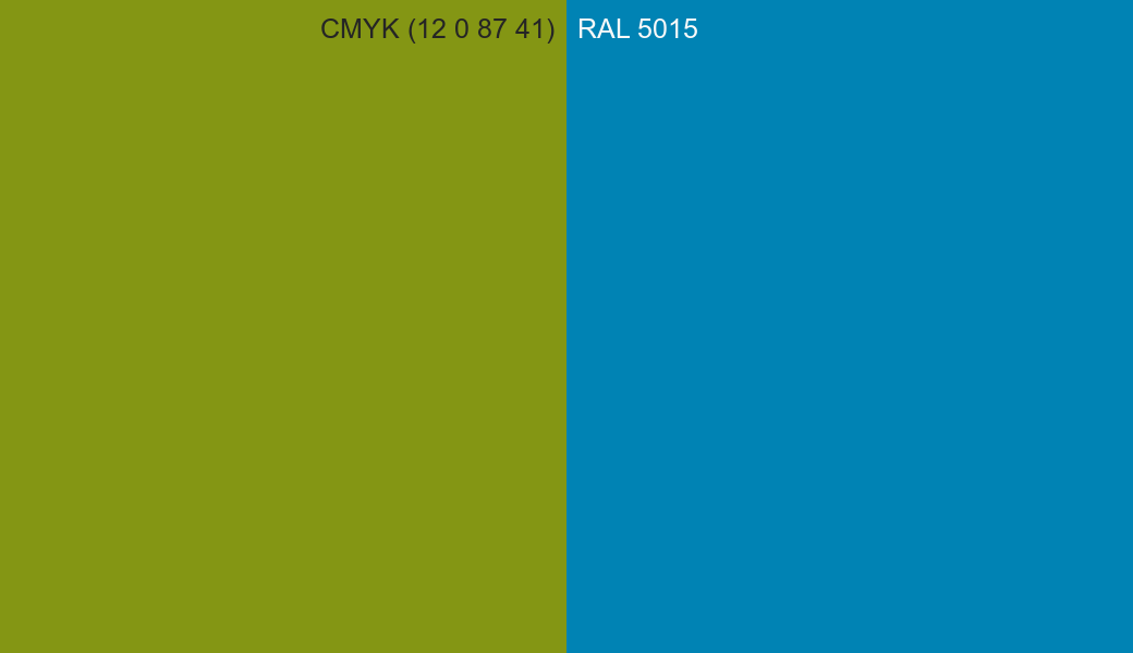 CMYK Color CMYK (12 0 87 41) vs RAL 5015 side by side comparison CMYK Color CMYK (12 0 87 41) vs RAL 5015 side by side comparison