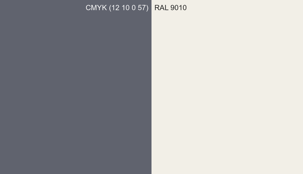 CMYK Color CMYK (12 10 0 57) vs RAL 9010 side by side comparison CMYK Color CMYK (12 10 0 57) vs RAL 9010 side by side comparison