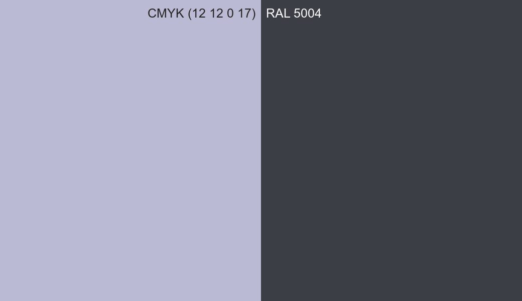 CMYK Color CMYK (12 12 0 17) vs RAL 5004 side by side comparison CMYK Color CMYK (12 12 0 17) vs RAL 5004 side by side comparison
