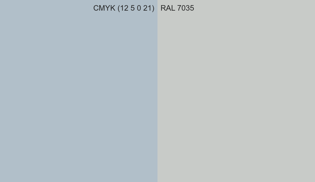 CMYK Color CMYK (12 5 0 21) vs RAL 7035 side by side comparison CMYK Color CMYK (12 5 0 21) vs RAL 7035 side by side comparison