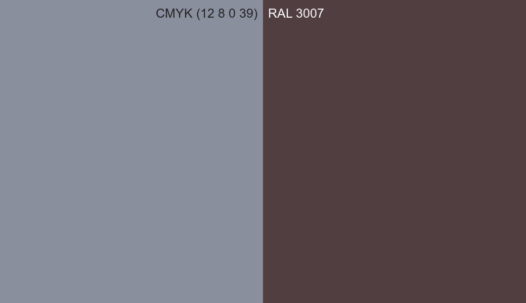 CMYK Color CMYK (12 8 0 39) vs RAL 3007 side by side comparison CMYK Color CMYK (12 8 0 39) vs RAL 3007 side by side comparison