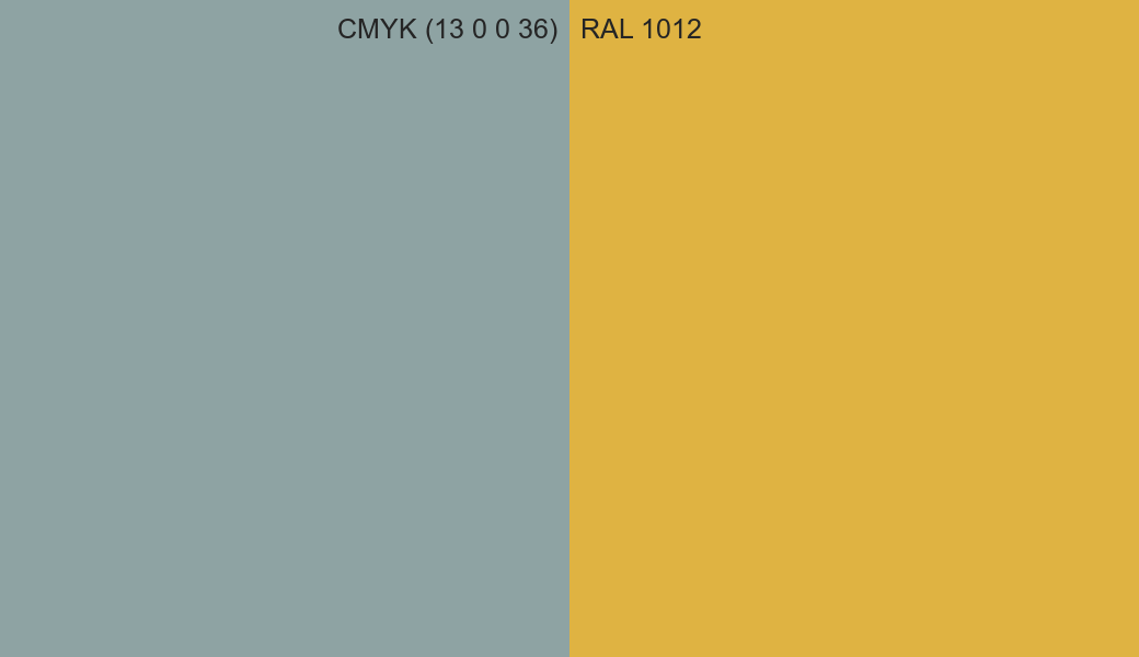 CMYK Color CMYK (13 0 0 36) vs RAL 1012 side by side comparison CMYK Color CMYK (13 0 0 36) vs RAL 1012 side by side comparison