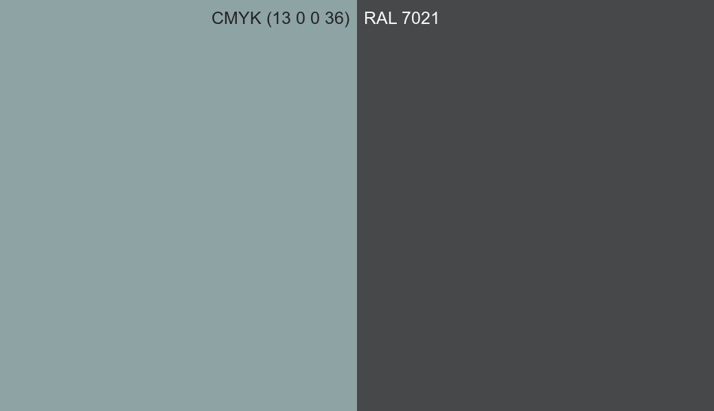 CMYK Color CMYK (13 0 0 36) vs RAL 7021 side by side comparison CMYK Color CMYK (13 0 0 36) vs RAL 7021 side by side comparison