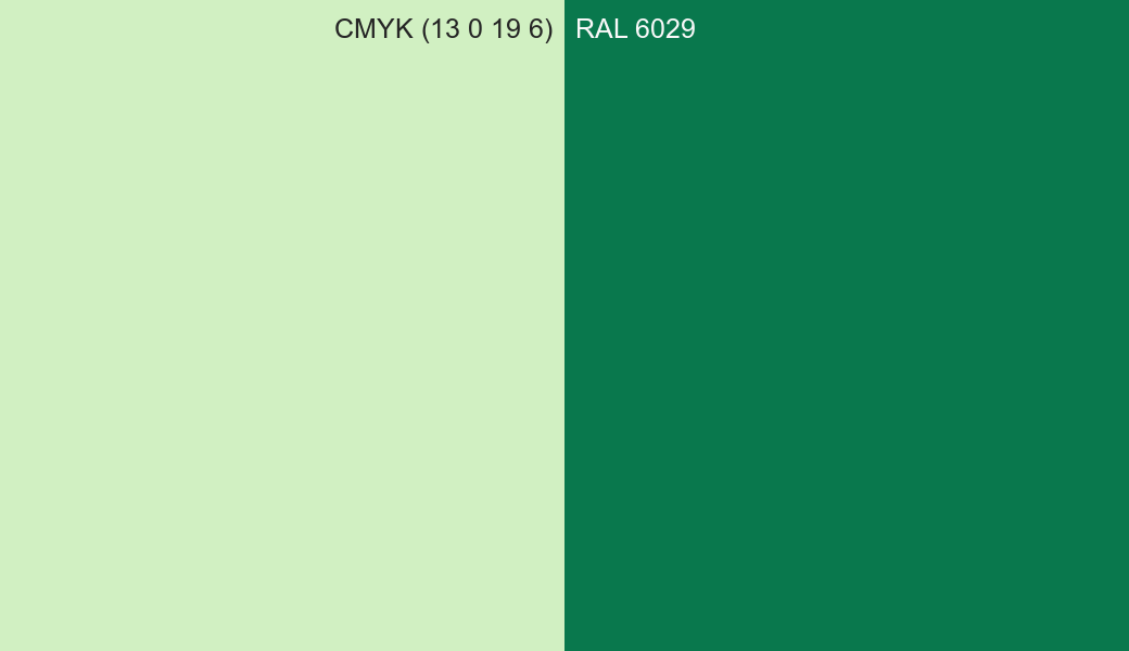 CMYK Color CMYK (13 0 19 6) vs RAL 6029 side by side comparison CMYK Color CMYK (13 0 19 6) vs RAL 6029 side by side comparison