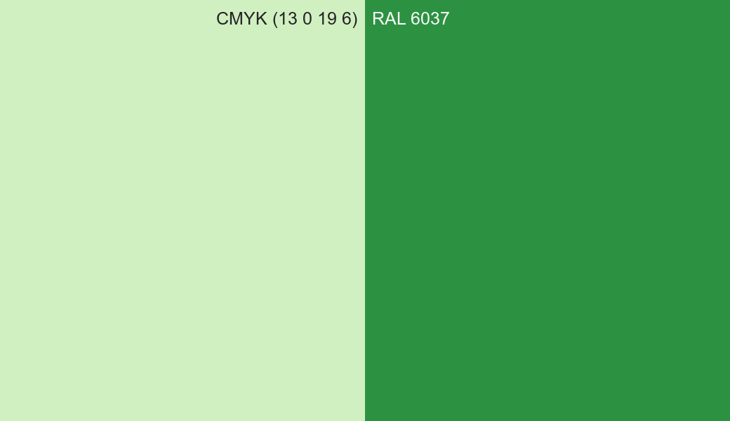 CMYK Color CMYK (13 0 19 6) vs RAL 6037 side by side comparison CMYK Color CMYK (13 0 19 6) vs RAL 6037 side by side comparison