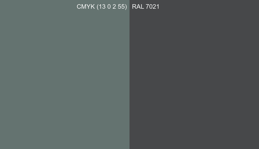 CMYK Color CMYK (13 0 2 55) vs RAL 7021 side by side comparison CMYK Color CMYK (13 0 2 55) vs RAL 7021 side by side comparison