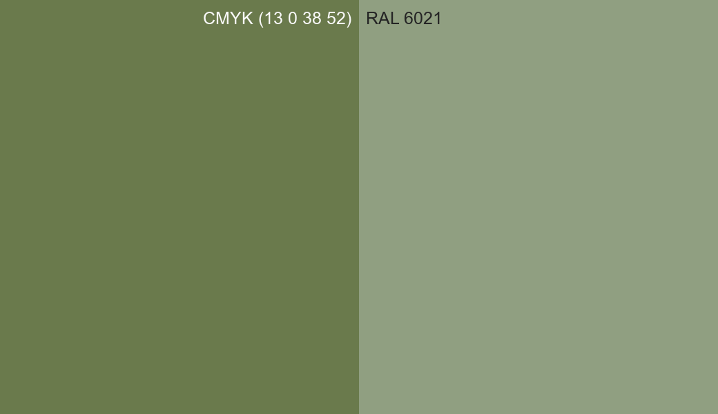 CMYK Color CMYK (13 0 38 52) vs RAL 6021 side by side comparison CMYK Color CMYK (13 0 38 52) vs RAL 6021 side by side comparison