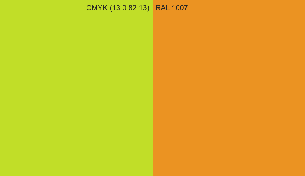 CMYK Color CMYK (13 0 82 13) vs RAL 1007 side by side comparison CMYK Color CMYK (13 0 82 13) vs RAL 1007 side by side comparison