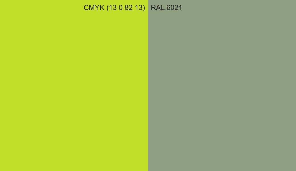 CMYK Color CMYK (13 0 82 13) vs RAL 6021 side by side comparison CMYK Color CMYK (13 0 82 13) vs RAL 6021 side by side comparison