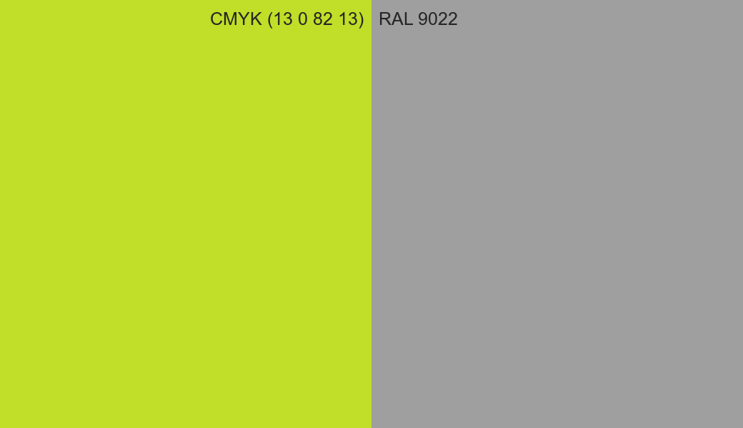 CMYK Color CMYK (13 0 82 13) vs RAL 9022 side by side comparison CMYK Color CMYK (13 0 82 13) vs RAL 9022 side by side comparison