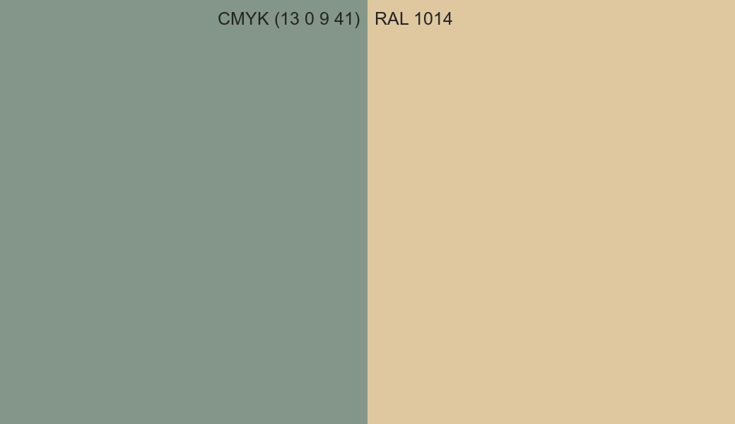 CMYK Color CMYK (13 0 9 41) vs RAL 1014 side by side comparison CMYK Color CMYK (13 0 9 41) vs RAL 1014 side by side comparison