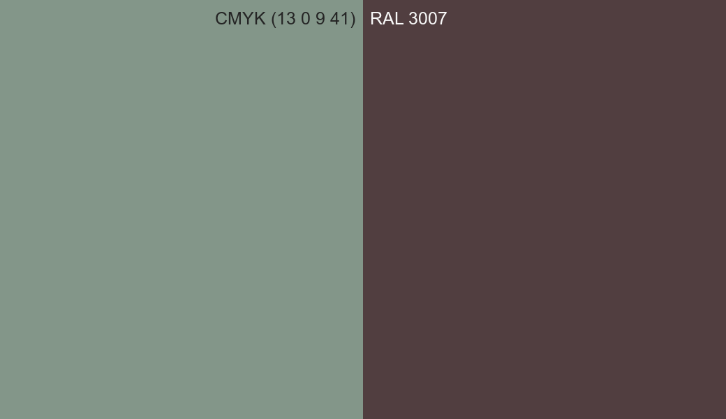 CMYK Color CMYK (13 0 9 41) vs RAL 3007 side by side comparison CMYK Color CMYK (13 0 9 41) vs RAL 3007 side by side comparison