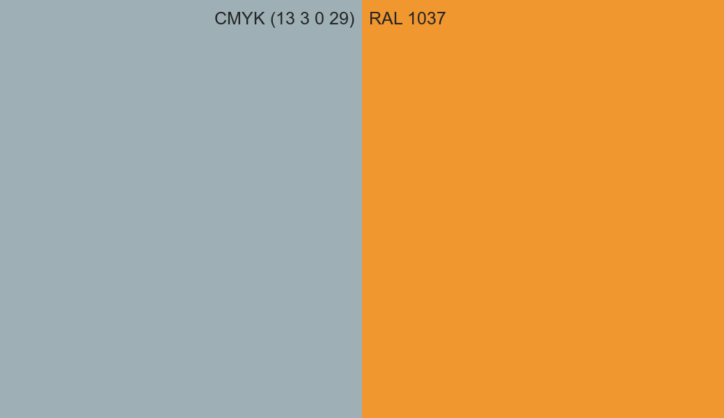 CMYK Color CMYK (13 3 0 29) vs RAL 1037 side by side comparison CMYK Color CMYK (13 3 0 29) vs RAL 1037 side by side comparison