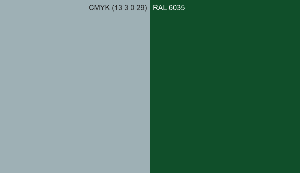 CMYK Color CMYK (13 3 0 29) vs RAL 6035 side by side comparison CMYK Color CMYK (13 3 0 29) vs RAL 6035 side by side comparison