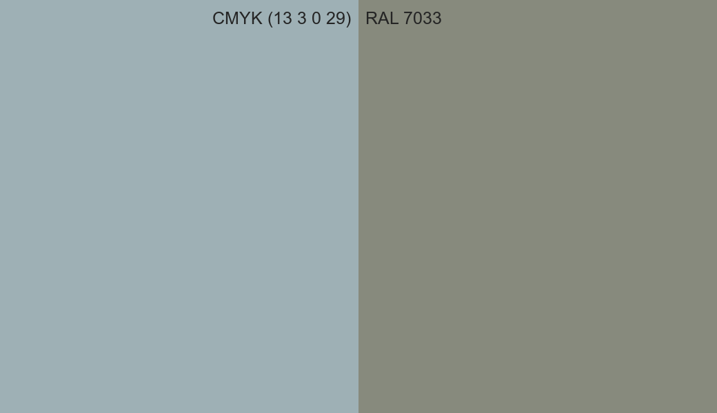 CMYK Color CMYK (13 3 0 29) vs RAL 7033 side by side comparison CMYK Color CMYK (13 3 0 29) vs RAL 7033 side by side comparison