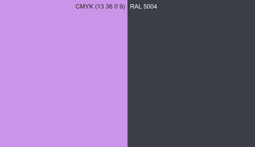 CMYK Color CMYK (13 36 0 9) vs RAL 5004 side by side comparison CMYK Color CMYK (13 36 0 9) vs RAL 5004 side by side comparison
