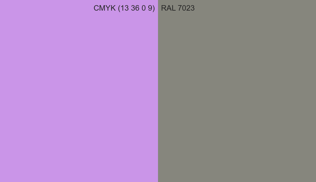 CMYK Color CMYK (13 36 0 9) vs RAL 7023 side by side comparison CMYK Color CMYK (13 36 0 9) vs RAL 7023 side by side comparison