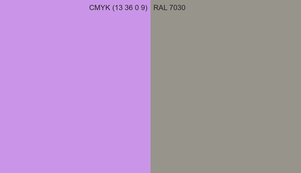 CMYK Color CMYK (13 36 0 9) vs RAL 7030 side by side comparison CMYK Color CMYK (13 36 0 9) vs RAL 7030 side by side comparison