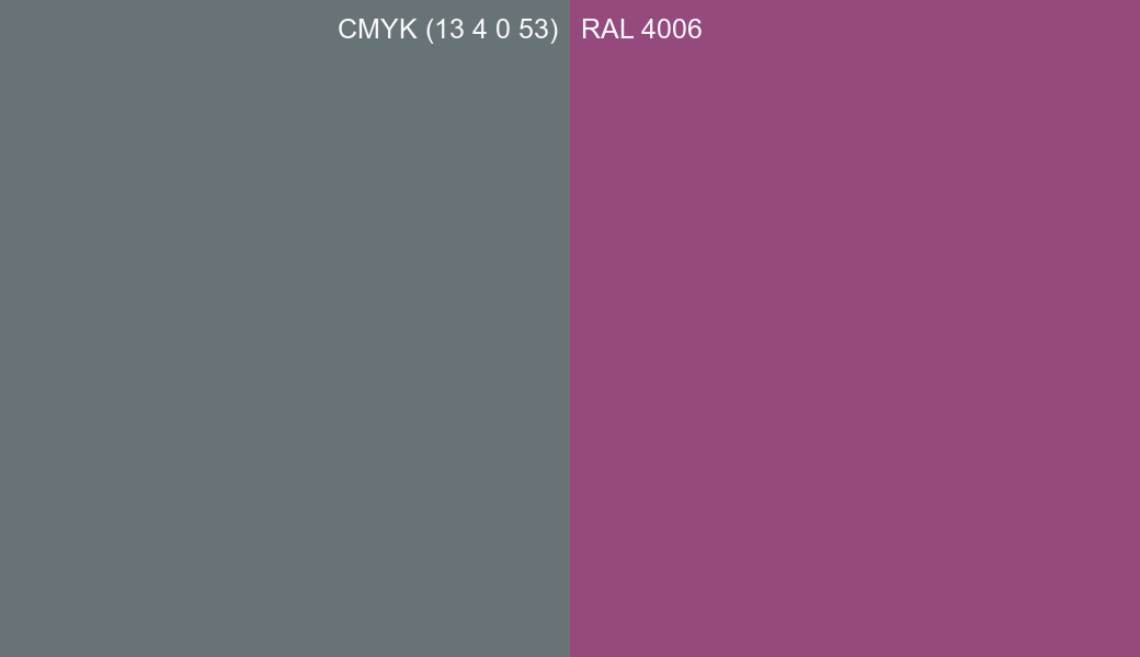 CMYK Color CMYK (13 4 0 53) vs RAL 4006 side by side comparison CMYK Color CMYK (13 4 0 53) vs RAL 4006 side by side comparison