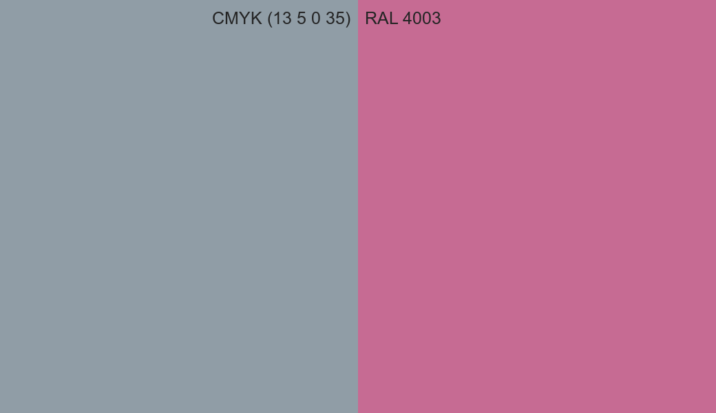 CMYK Color CMYK (13 5 0 35) vs RAL 4003 side by side comparison CMYK Color CMYK (13 5 0 35) vs RAL 4003 side by side comparison