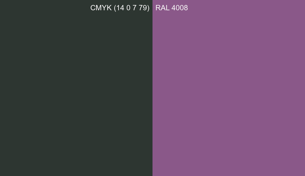 CMYK Color CMYK (14 0 7 79) vs RAL 4008 side by side comparison CMYK Color CMYK (14 0 7 79) vs RAL 4008 side by side comparison