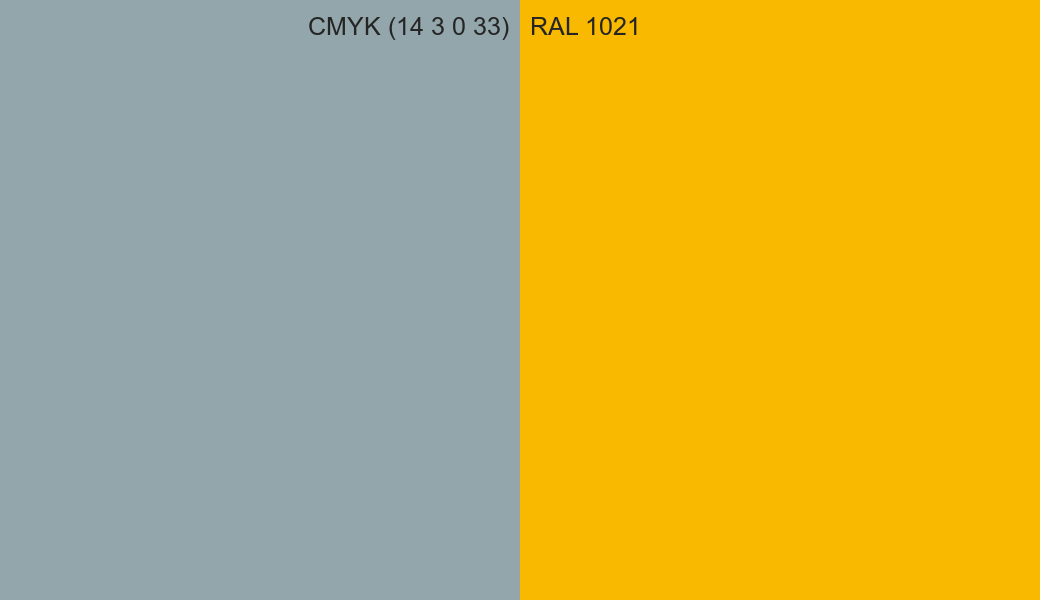 CMYK Color CMYK (14 3 0 33) vs RAL 1021 side by side comparison CMYK Color CMYK (14 3 0 33) vs RAL 1021 side by side comparison