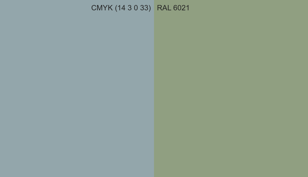 CMYK Color CMYK (14 3 0 33) vs RAL 6021 side by side comparison CMYK Color CMYK (14 3 0 33) vs RAL 6021 side by side comparison