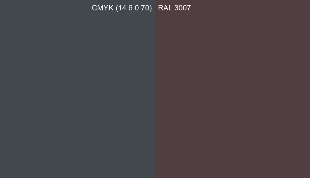 CMYK Color CMYK (14 6 0 70) vs RAL 3007 side by side comparison CMYK Color CMYK (14 6 0 70) vs RAL 3007 side by side comparison