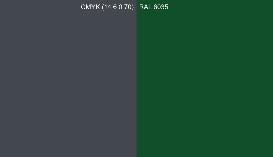 CMYK Color CMYK (14 6 0 70) vs RAL 6035 side by side comparison CMYK Color CMYK (14 6 0 70) vs RAL 6035 side by side comparison