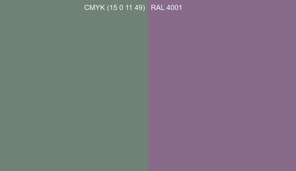 CMYK Color CMYK (15 0 11 49) vs RAL 4001 side by side comparison CMYK Color CMYK (15 0 11 49) vs RAL 4001 side by side comparison