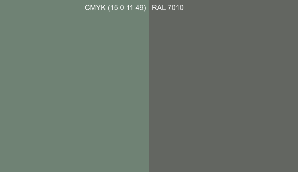 CMYK Color CMYK (15 0 11 49) vs RAL 7010 side by side comparison CMYK Color CMYK (15 0 11 49) vs RAL 7010 side by side comparison