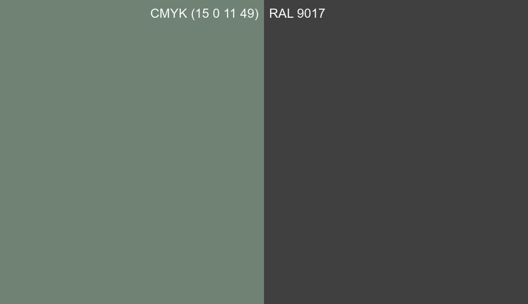 CMYK Color CMYK (15 0 11 49) vs RAL 9017 side by side comparison CMYK Color CMYK (15 0 11 49) vs RAL 9017 side by side comparison