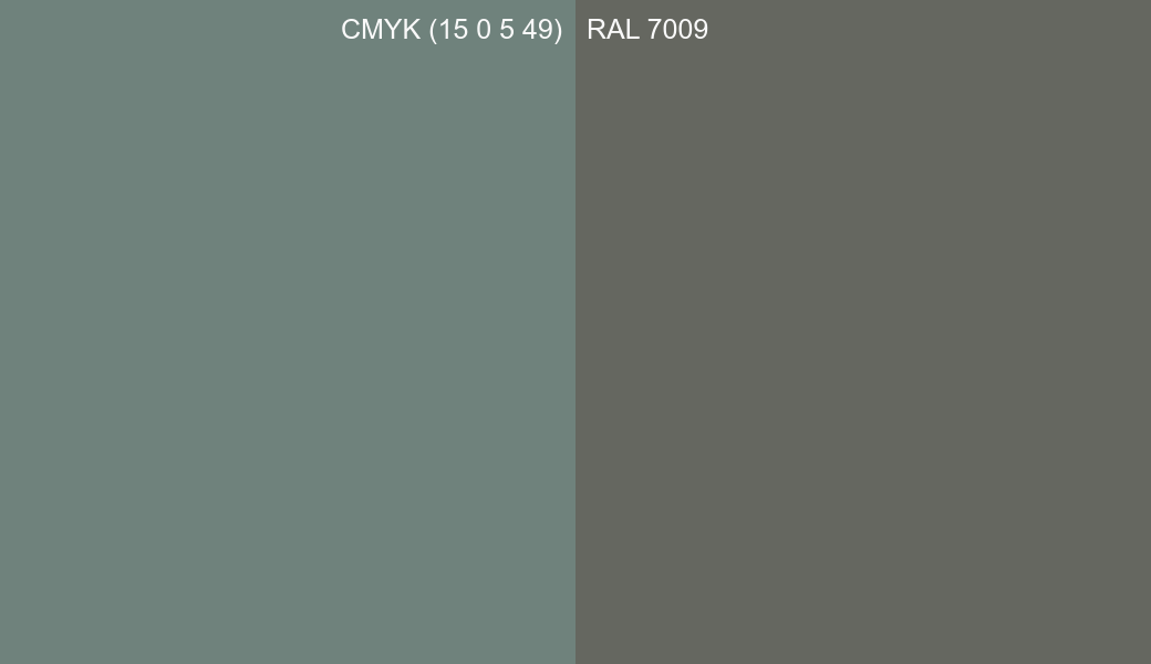 CMYK Color CMYK (15 0 5 49) vs RAL 7009 side by side comparison CMYK Color CMYK (15 0 5 49) vs RAL 7009 side by side comparison