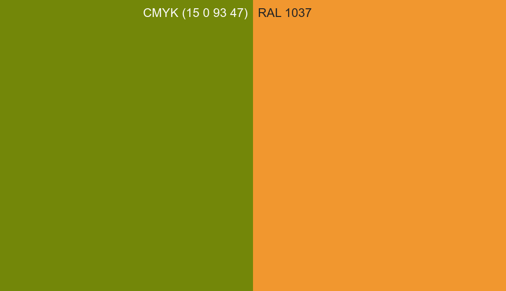 CMYK Color CMYK (15 0 93 47) vs RAL 1037 side by side comparison CMYK Color CMYK (15 0 93 47) vs RAL 1037 side by side comparison