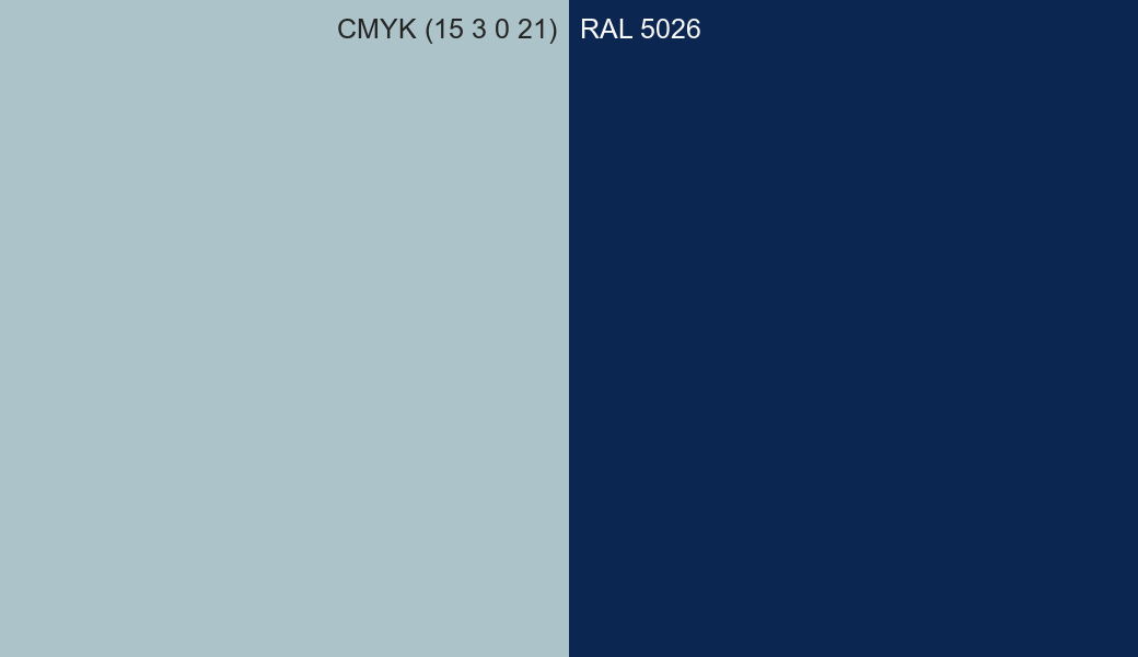 CMYK Color CMYK (15 3 0 21) vs RAL 5026 side by side comparison CMYK Color CMYK (15 3 0 21) vs RAL 5026 side by side comparison