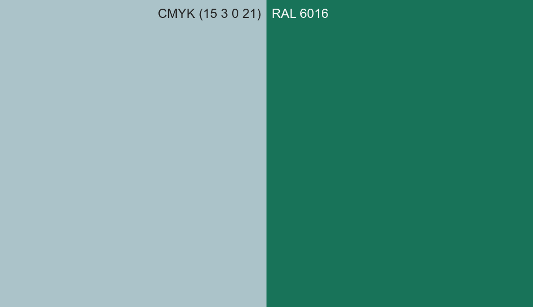 CMYK Color CMYK (15 3 0 21) vs RAL 6016 side by side comparison CMYK Color CMYK (15 3 0 21) vs RAL 6016 side by side comparison