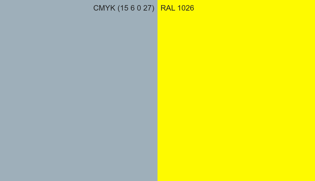 CMYK Color CMYK (15 6 0 27) vs RAL 1026 side by side comparison CMYK Color CMYK (15 6 0 27) vs RAL 1026 side by side comparison