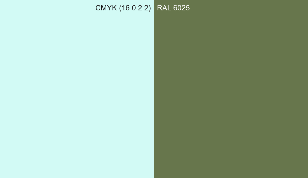 CMYK Color CMYK (16 0 2 2) vs RAL 6025 side by side comparison CMYK Color CMYK (16 0 2 2) vs RAL 6025 side by side comparison