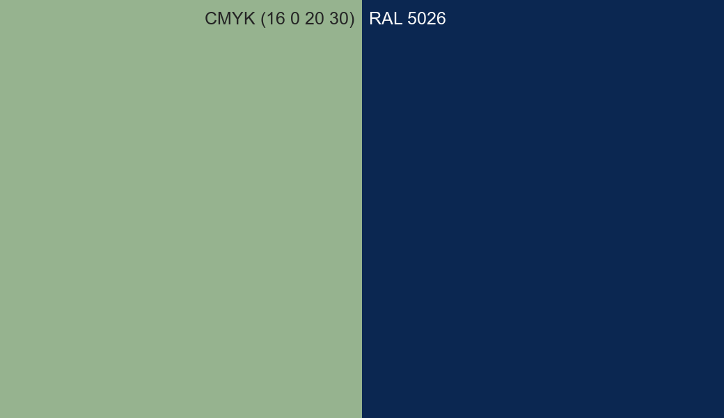 CMYK Color CMYK (16 0 20 30) vs RAL 5026 side by side comparison CMYK Color CMYK (16 0 20 30) vs RAL 5026 side by side comparison