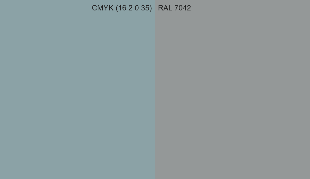 CMYK Color CMYK (16 2 0 35) vs RAL 7042 side by side comparison CMYK Color CMYK (16 2 0 35) vs RAL 7042 side by side comparison
