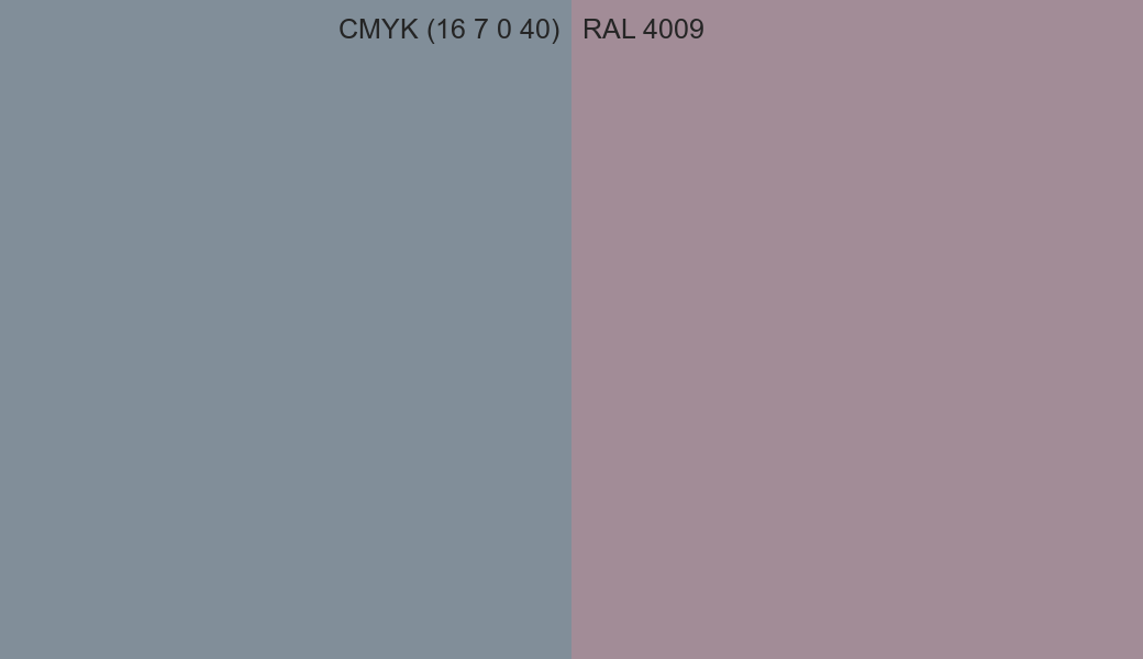 CMYK Color CMYK (16 7 0 40) vs RAL 4009 side by side comparison CMYK Color CMYK (16 7 0 40) vs RAL 4009 side by side comparison