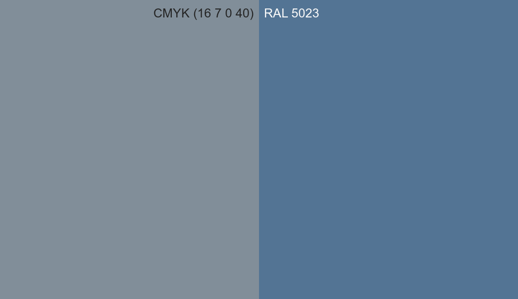 CMYK Color CMYK (16 7 0 40) vs RAL 5023 side by side comparison CMYK Color CMYK (16 7 0 40) vs RAL 5023 side by side comparison