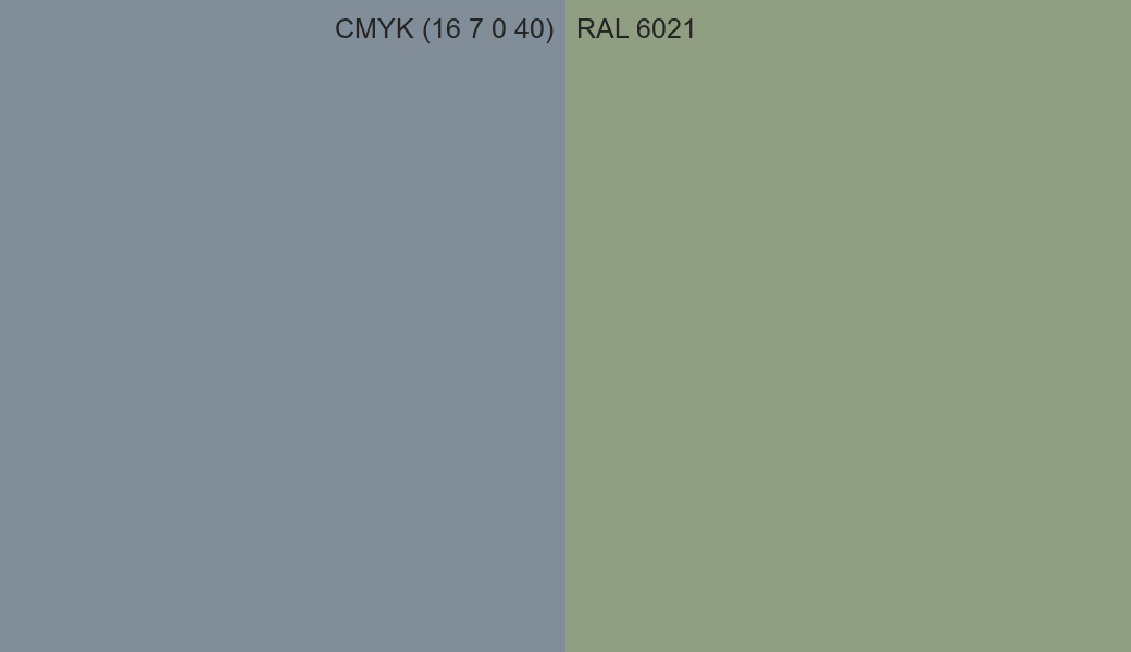 CMYK Color CMYK (16 7 0 40) vs RAL 6021 side by side comparison CMYK Color CMYK (16 7 0 40) vs RAL 6021 side by side comparison